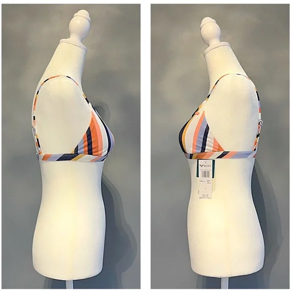 BNWT ROXY Beach Classics Fixed Triangle Bikini Top color MOOD INDIGO Stripe SZ S - Picture 5 of 15